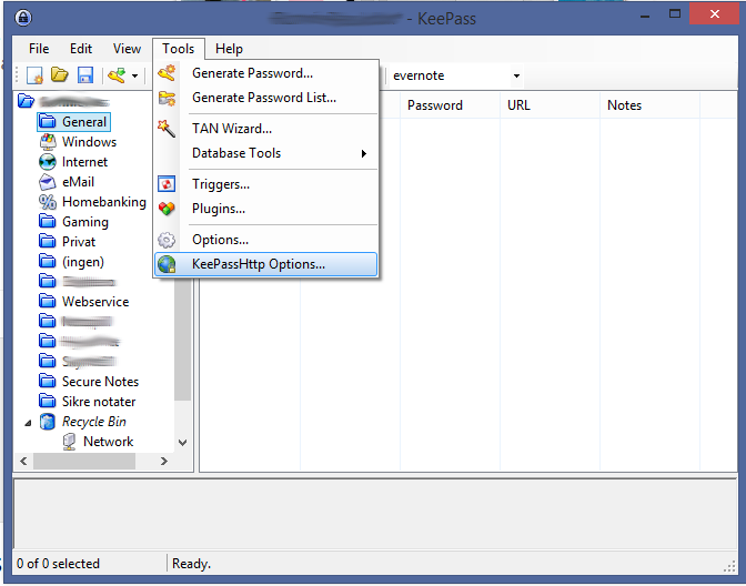 Keepass HTTP options